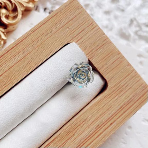 K-KED 1pc Titanium Steel Camellia Flower Stud Earrings Screw Back Ear Stud for Women-Blue-0.8*6mm
