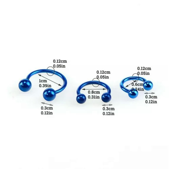 K-KED 1pc Women Double Ball Stainless Steel Nose Ring Body Piercing Bone Clip Jewelry-blue-6mm