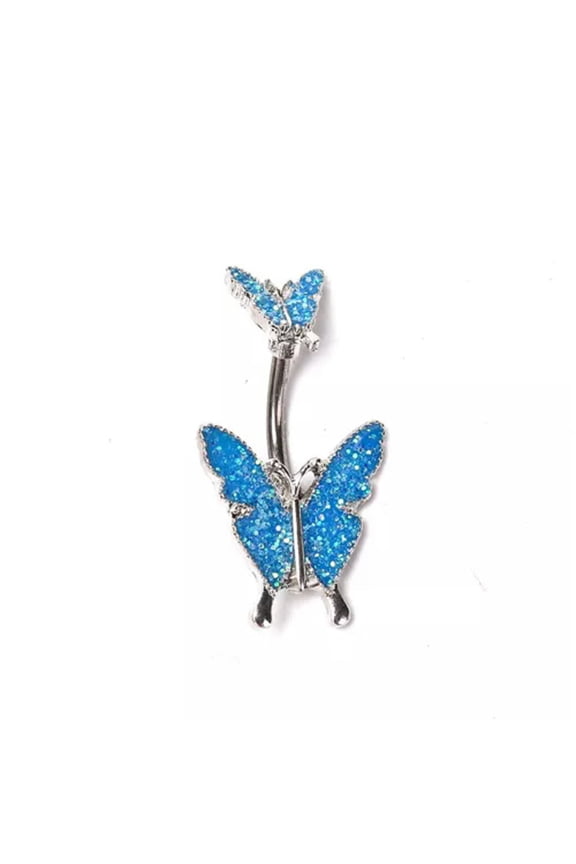 1pcs Double Butterfly Belly Ring Body Piercing Delicate Jewelry Navel Button Ri-qy_-Blue