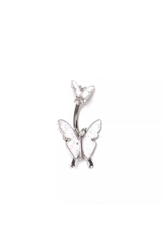 1pcs Double Butterfly Belly Ring Body Piercing Delicate Jewelry Navel Button Ri-qy_-White