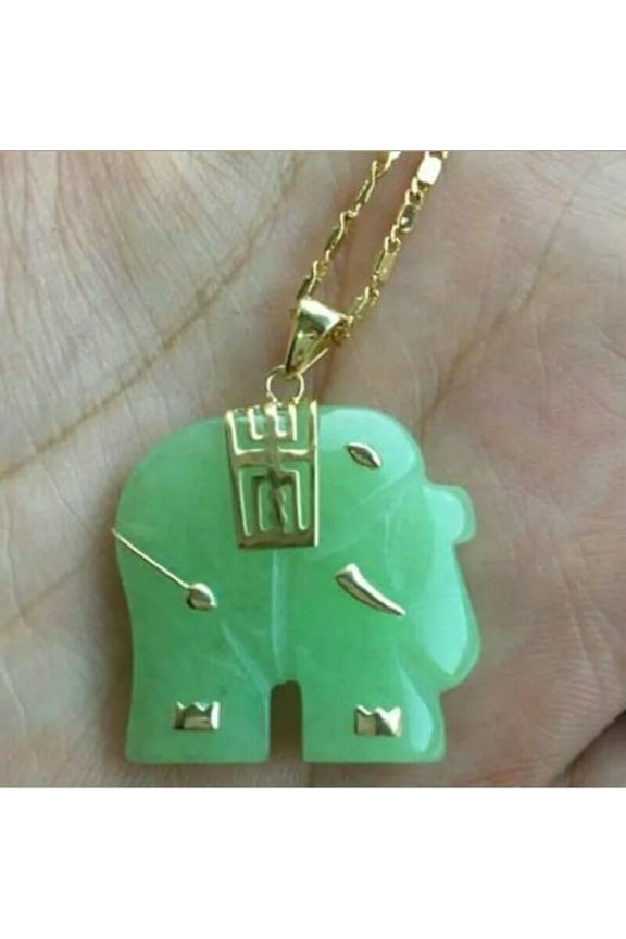 1pcs Light Green Jade Elephant Pendant Necklace 18'' AAA Grade