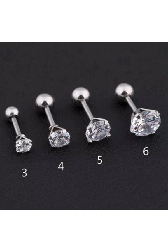 1pcs Punk Gem Stainless Steel Earring Stud Cartilage Tragus Bar Helix Upper Ear~-silver-4MM