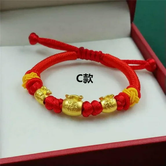K-KED 1pcs Pure 24K Yellow Gold Bracelet For Women Baby Little Charm Bag Beaded Link-C