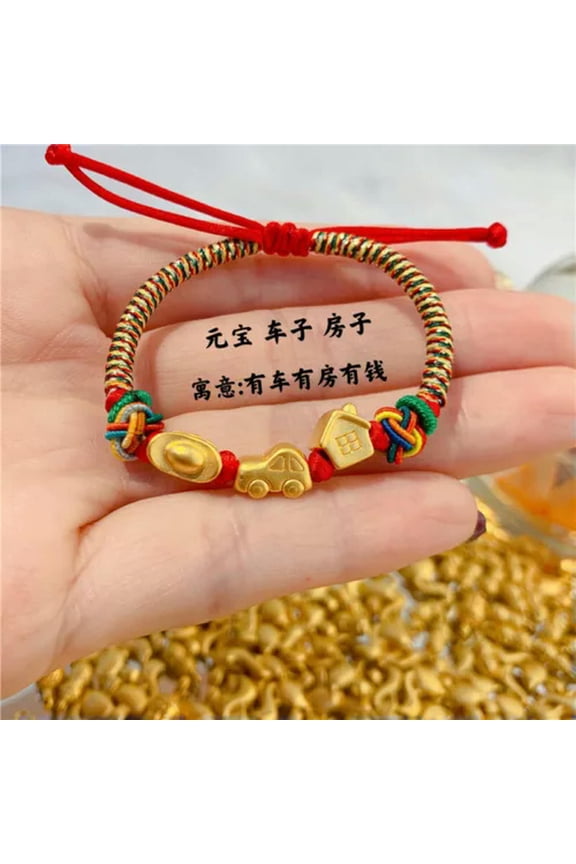 1pcs Pure Gold Bracelet Women's 24K Gold House Car Color String Baby Bracelet -5inchL(fit Baby)-House Car Ingots