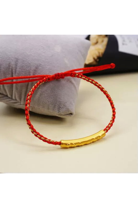 1pcs Real 24k Yellow Gold Lucky Tube Bracelet Weave Red String DIY Bead Bracelet-Red String