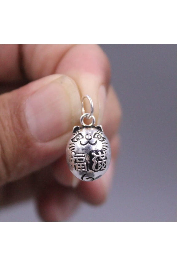 1pcs Real 925 Sterling Silver Pendant Luck Cat Bell Charm Accessory 19*11mm