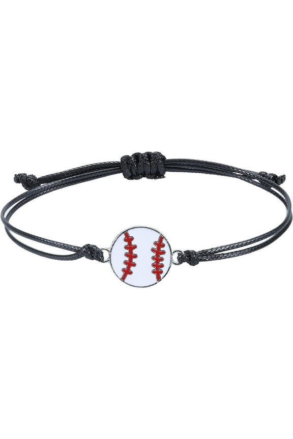 2 Pcs Wax Thread Alloy Woven Baseball Football Basketball Party Gift Bracelets-3-2 PCS