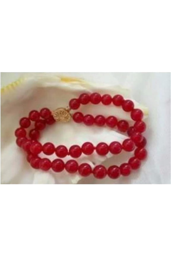 2 Rows 8mm Red Jade Round Gemstone Beads Bracelet 7.5''