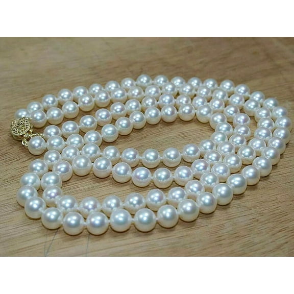 K-KED 2 Rows AAAA Perfect 8-9mm Real Akoya White Pearl Necklace 18-19"
