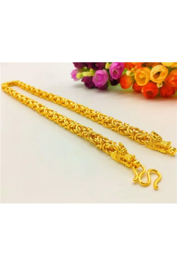 2 Type 24K Yellow Gold Plated 10mm Two Dragon Heads Strong Men's Chains Necklace-10mm 24" 120g