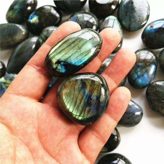 K-KED 20-30mm Natural Labradorite Quartz Crystal Polished Palm Stone Healing Rock Gift-default