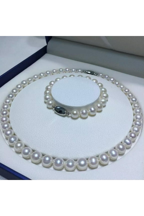 20" AAA 8-9mm Japanese Akoya White Pearl Necklace + Bracelet 7.5-8" 925s