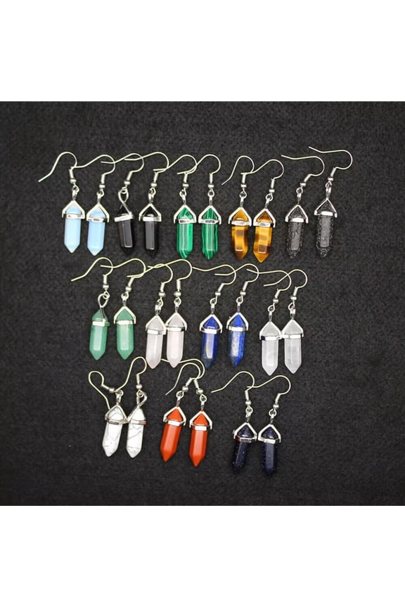 20 Pairs Natural Mixed Gemstone Hexagonal Pointed Reiki Chakra Healing Earrings