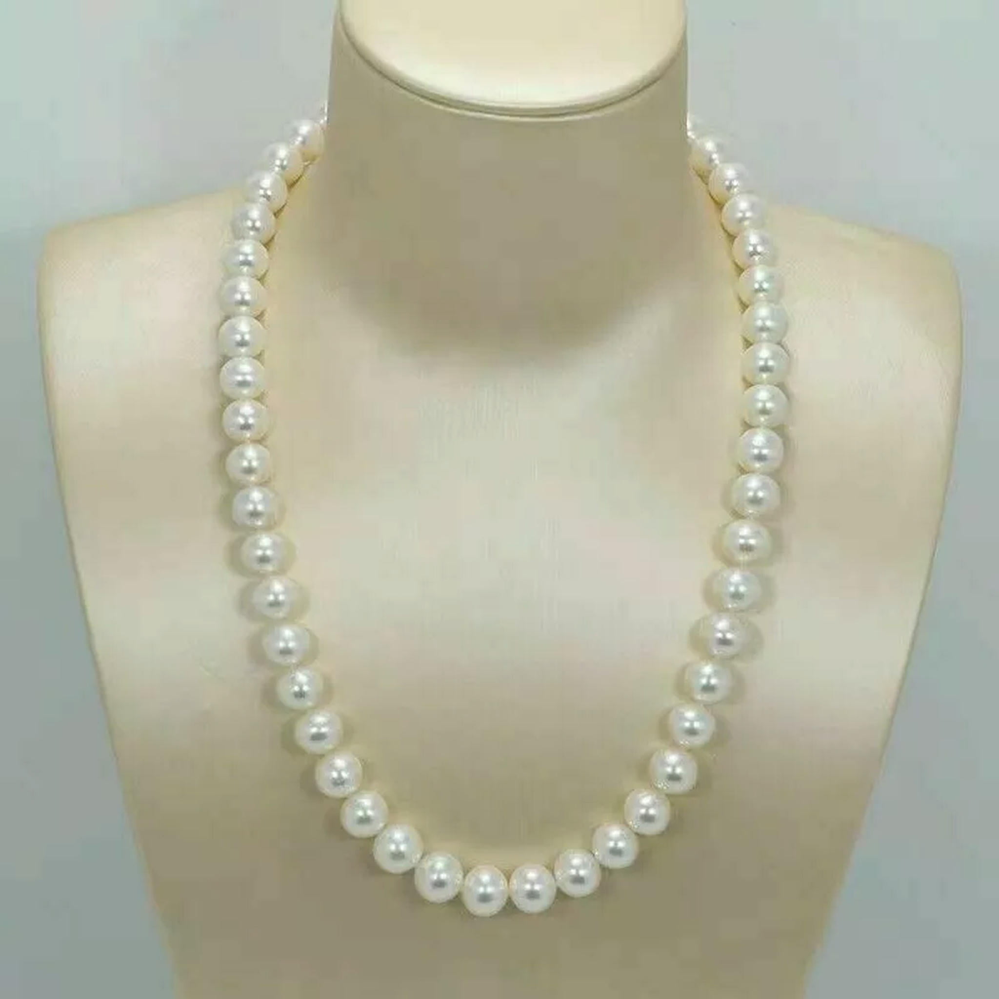 K-KED 20 inch AAA Japanese Akoya 9-10mm white pearl Necklace 14K Yellow Gold clasp