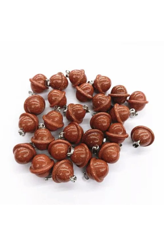 20PCS Natural Gold Sand Stone Planet Pendant UFO Universe DIY Delicate Jewelry Making