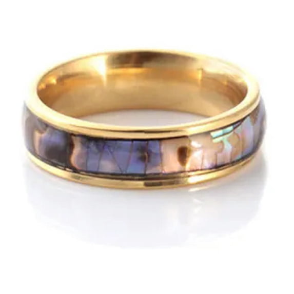 K-KED 20PCS New Stainless Steel Inlaid Colorful Shell Titanium Steel Ring Mens Womens-Gold-Womens-10