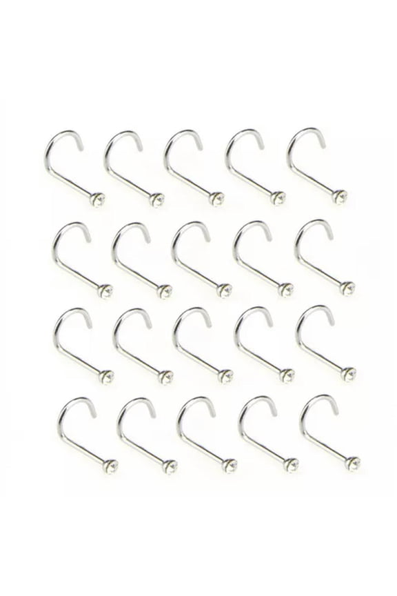 20PCS/Set Stainless Steel Crystal Rhinestone Delicate Jewelry Piercing Nose Stud Rin JL-_-White