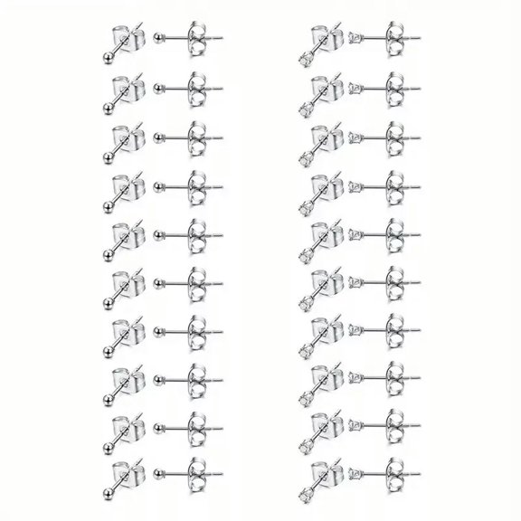 K-KED 20Pairs 2MM Small Earring Set Stainless Steel Zirconia Cartilage Tragus Ear Stud-default