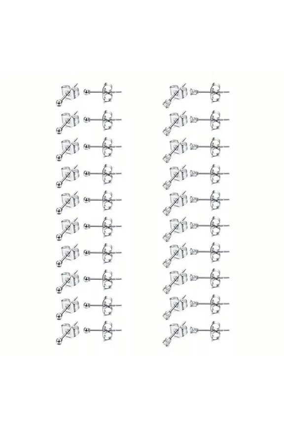 20Pairs 2MM Small Earring Set Stainless Steel Zirconia Cartilage Tragus Ear Stud-default