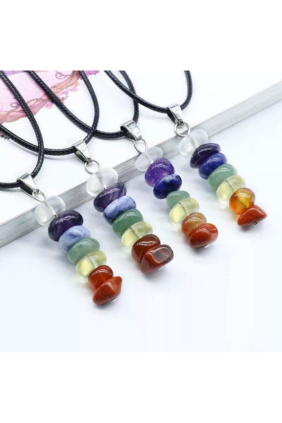 20pc 7 Chakra Stone Pendant Necklace Amulet Crystal Quartz Reiki Healing Balance