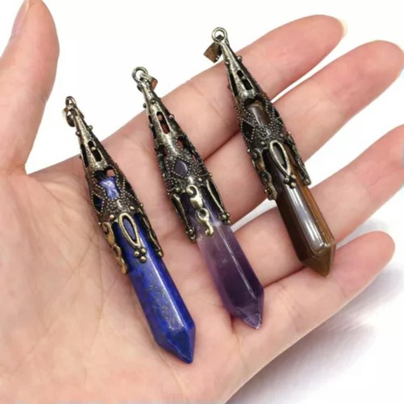 K-KED 20pcs 12x70mm Natural Stone Pendant Reiki Pendulum Crystal Delicate Jewelry Magic-Mix color