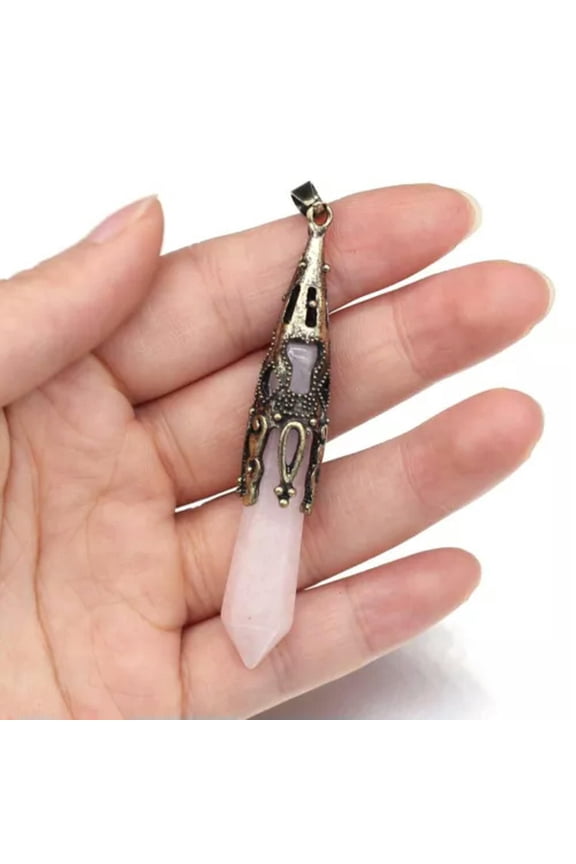 20pcs 12x70mm Natural Stone Pendant Reiki Pendulum Crystal Delicate Jewelry Magic-Rose Quartz