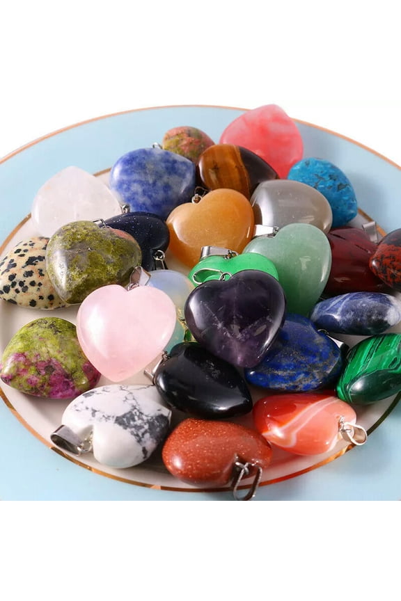 20pcs 25mm Big Natural Quartz Crystal Stone Heart Pendant for Delicate Jewelry Making