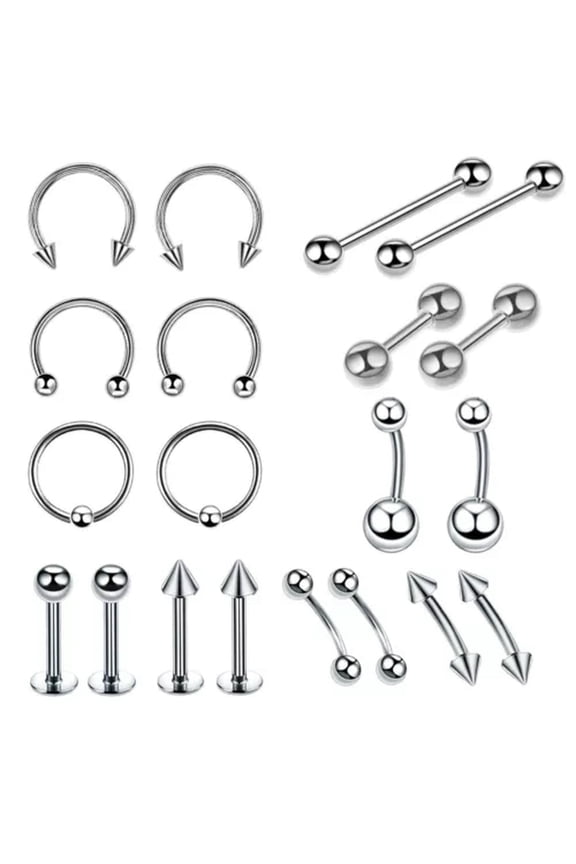 20pcs Body Piercing Set Belly Button Labret Barbell BCR CBR Nose Ear Eyebrow -16G 6mm