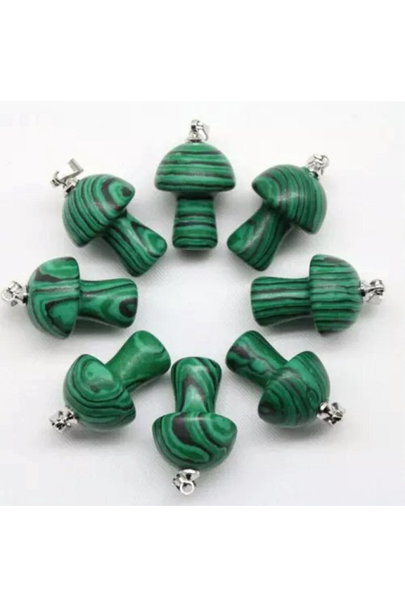 20pcs Mix Natural Stone Hand Carved Mushroom Pendants Delicate Jewelry Making Necklace-malachite