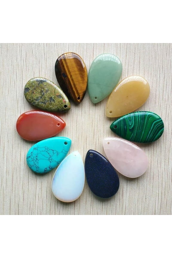 20pcs Mixed Natural Stone Water Drop Shape Pendants for Delicate Jewelry Making 40X25X3mm