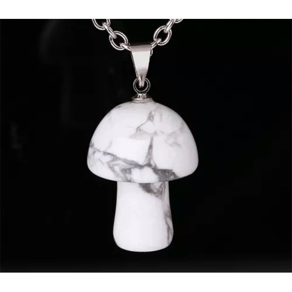 K-KED 20pcs Natural Amethyst Stone Mushroom Chain Pendants Prism Magic Energy Amulet-Howlite Chain