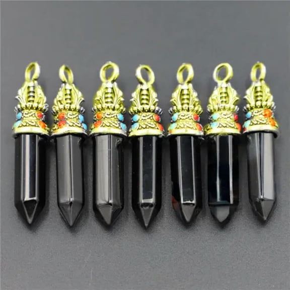 K-KED 20pcs Natural Obsidian Stone Hexagonal Column Healing Point Cut Reiki Pendant