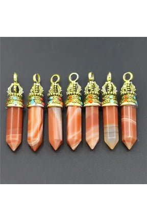 20pcs Natural Red Agate Stone Hexagonal Column Healing Point Cut Reiki Pendant
