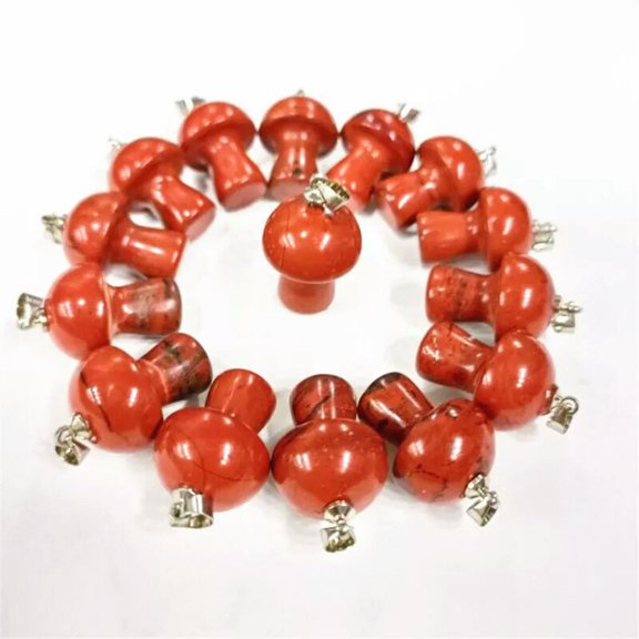 K-KED 20pcs Natural Red Jasper Stone Mushroom Pendants Prism Magic Wand Energy Amulet