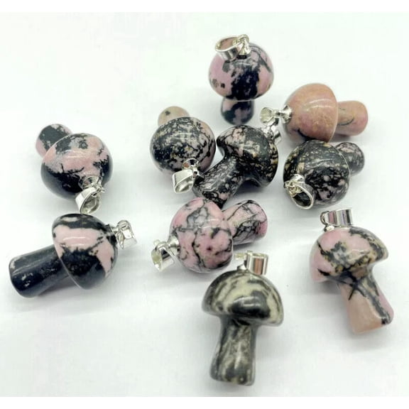 K-KED 20pcs Natural Rhodochrosite Stone Mushroom Pendants Prism Magic Wand Energy