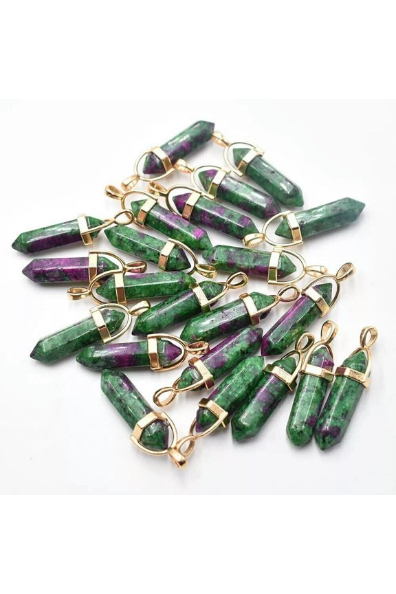 20pcs Natural Ruby In Fuchsite Stone Hexagonal Column Pendants Delicate Jewelry Making
