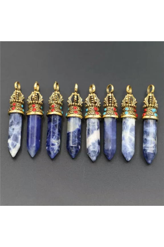 20pcs Natural Sodalite Stone Hexagonal Column Healing Point Cut Reiki Pendant