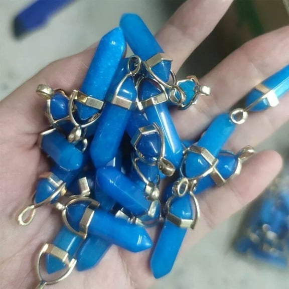 K-KED 20pcs Natural Stone Blue Jade Hexagonal Column Pendants for DIY Delicate Jewelry Making