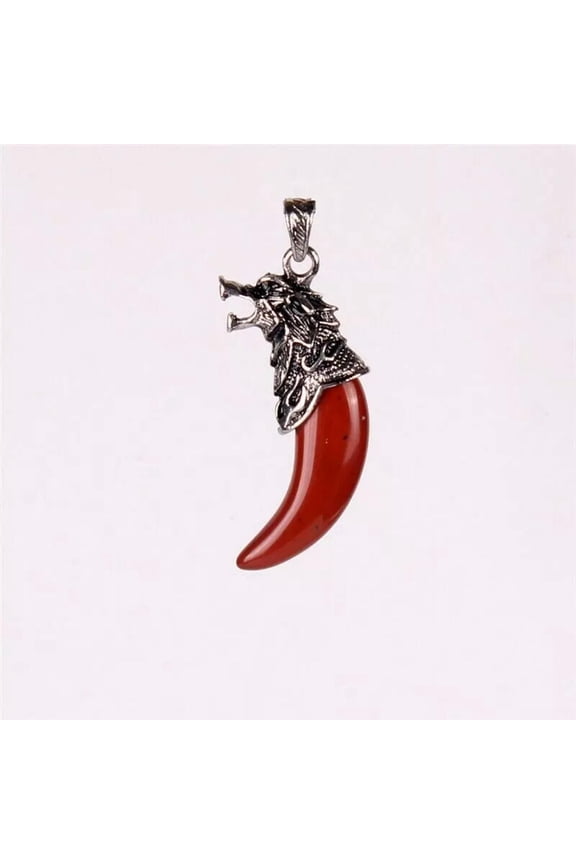 20pcs Natural Stone Red Jasper Wolf Tooth Pendant Necklace Wholesale Amulet Luck