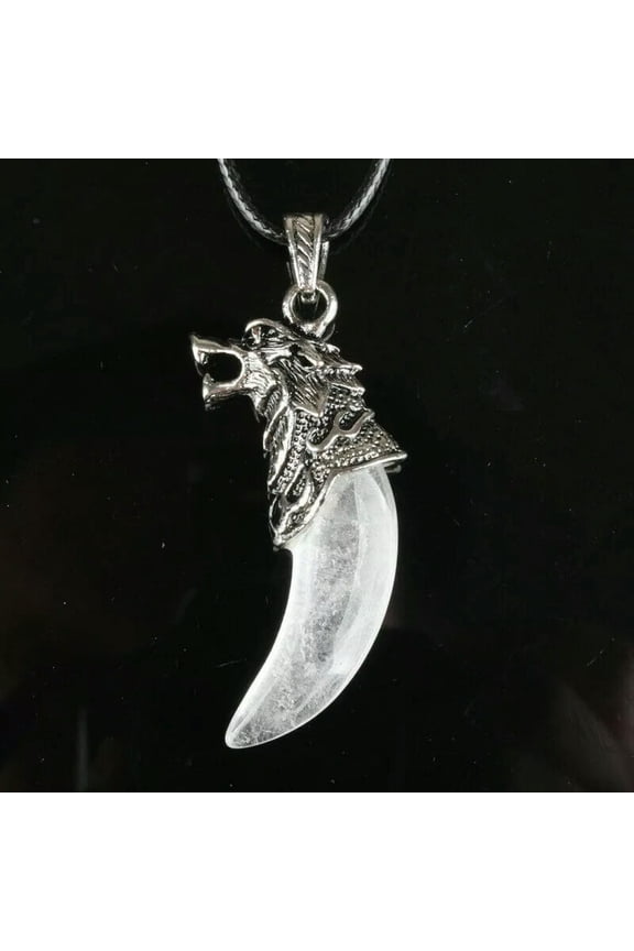 20pcs Natural White Crystal Stone Wolf Tooth Pendant Necklace Wholesale Amulet