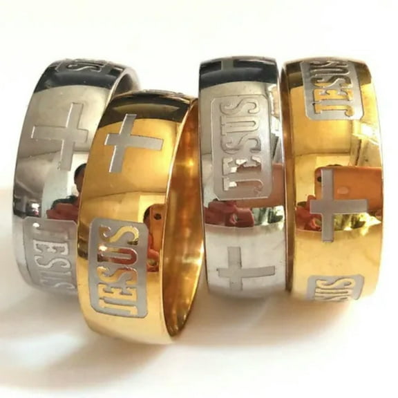 K-KED 20pcs Religious Engrave JESUS Wedding Band ARC 316L Stainless steel Cross Rings