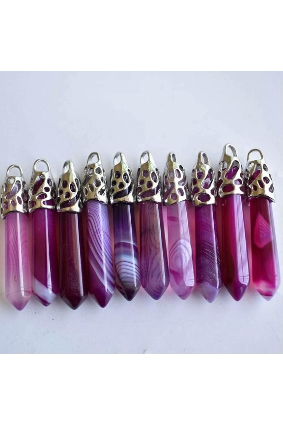 20pcs Rose Red Agate Natural Gemstones Hexagonal Reiki Chakra Pendant 12x60mm