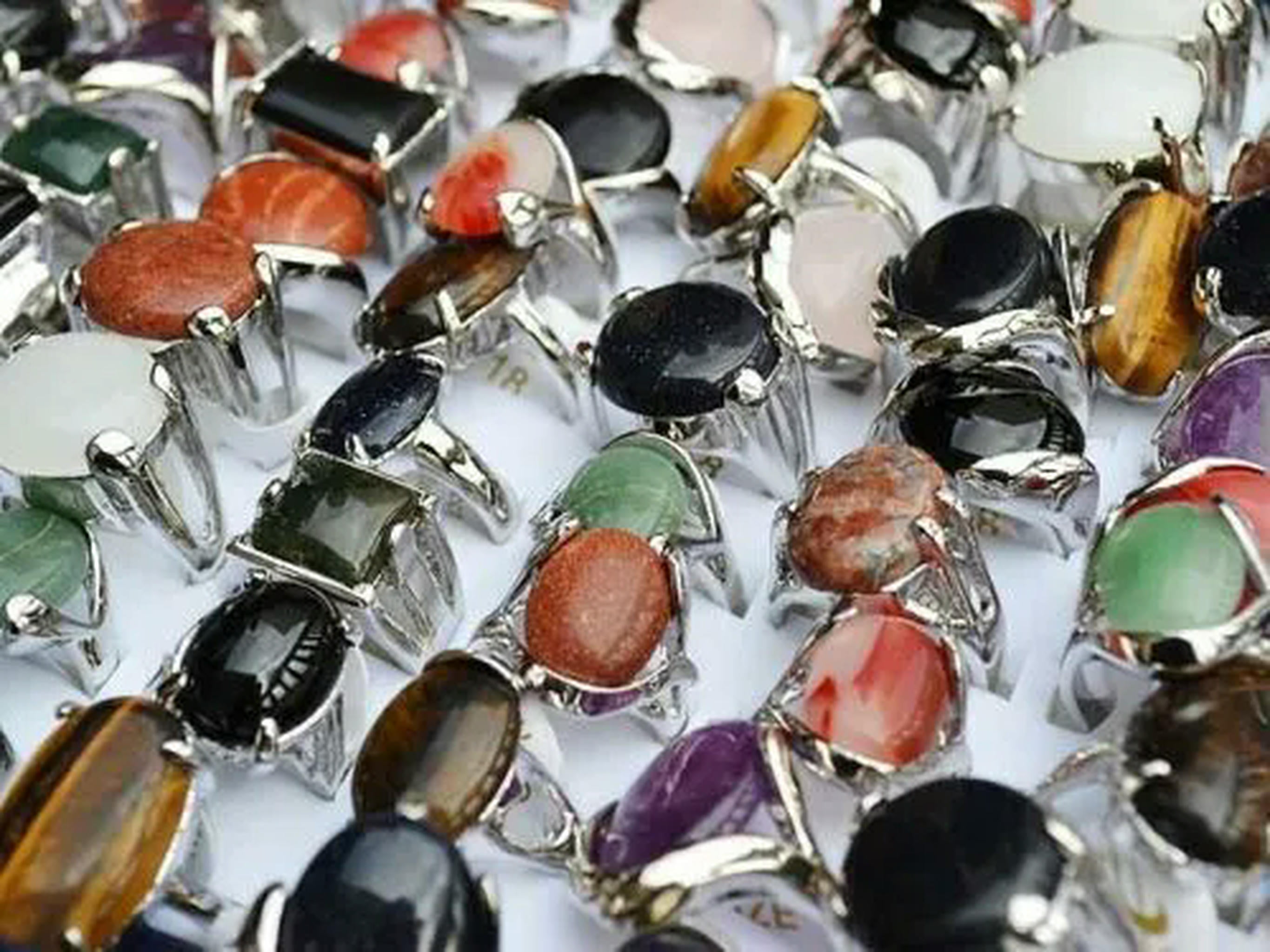 K-KED 20pcs Wholesale lots Delicate Jewelry Big assorted Natural Gemstone Stone Silver P Rings