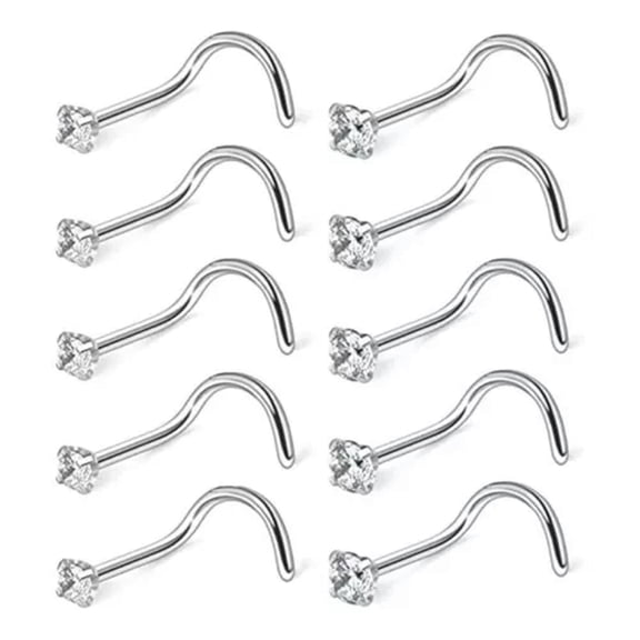 K-KED 20pcs/lot Clear CZ Zirconia Screw Nose Stud Nostril Ring Body Piercing Jewelry-2.5mm