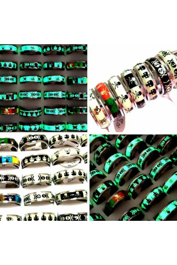 20pcs/lot Luminous Ghost Skull Ring Stainless Steel Punk Gothic Rings Party Gift