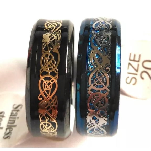 K-KED 20xTOP quality BLUE BLACK Stainless Steel Rings Men's Dragon Band Rings