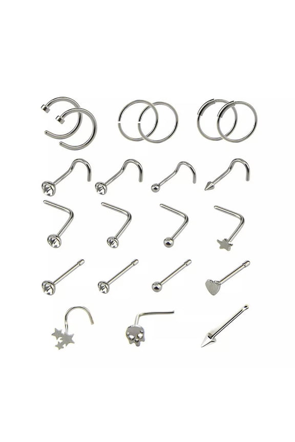 21Pcs/Set Crystal Nose Hoop Ring Bone Bar Pin Cartilage Piercing Stud-ca_