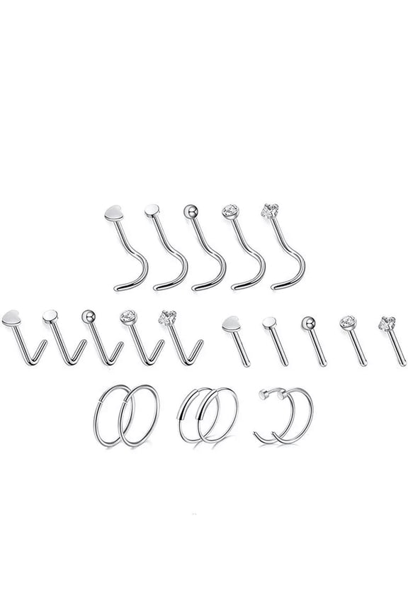 21pcs Nose Piercing Set Nose Nail Ring Studs Crystal Stainless Steel Piercing -default