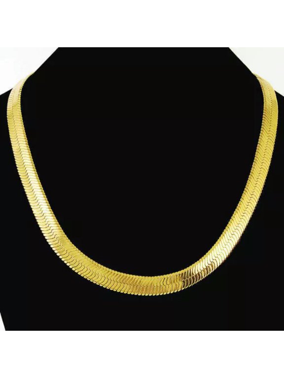 24K Yellow Gold Plated 10mm Flat Snake Skin Cool Men's Chains Necklace 20"-30"-20"