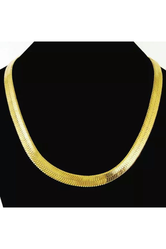 24K Yellow Gold Plated 10mm Flat Snake Skin Cool Men's Chains Necklace 20"-30"-20"
